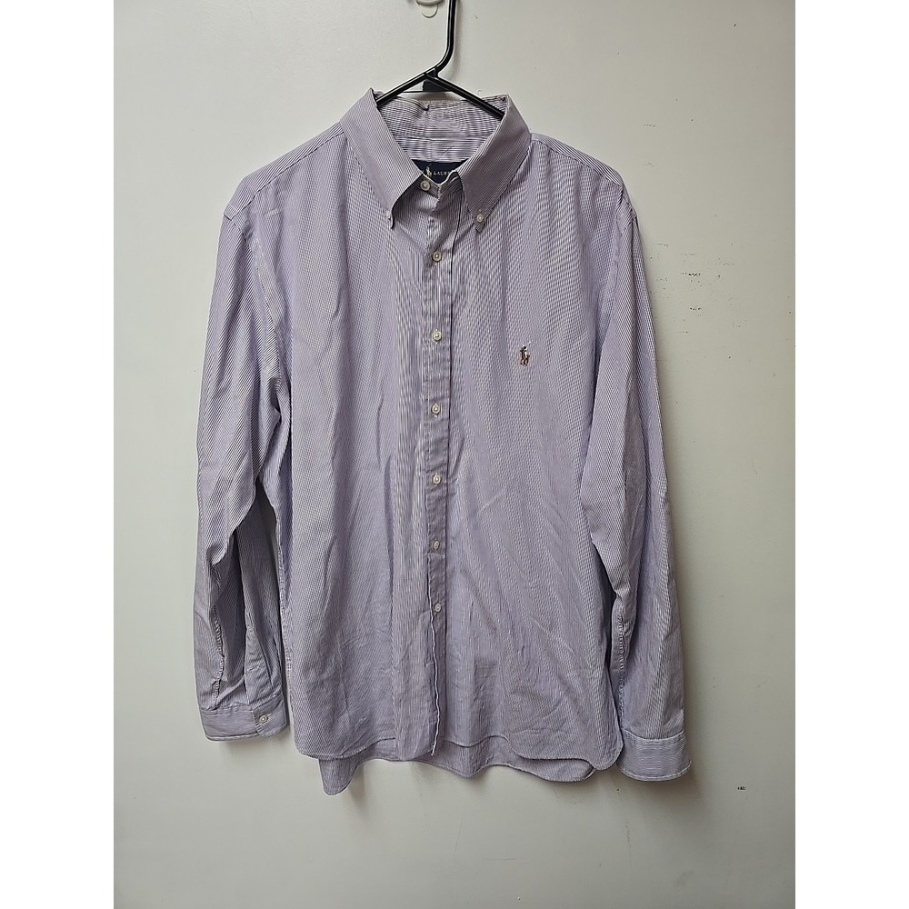 Ralph Lauren Purple White Striped Button Down Shirt Men's Size 17 36/37 L/XL